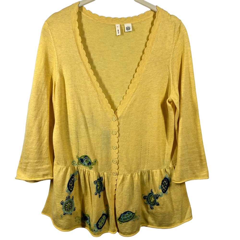 Anthropologie Mustard Cardigan with Teal Details